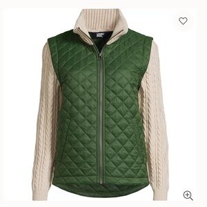 Lands' End Green Quilted Vest with Cream Sleeves